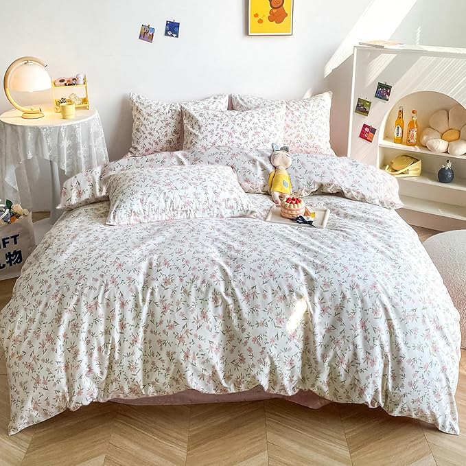 HighBuy 3 Piece Teen Comforter Set Twin XL Size All Season Pink Floral Farmhouse Bedding Comforter with 2 Pillowcases,Washable Cozy Comforter for Girls,Fluffy Comfy Bedding Sets