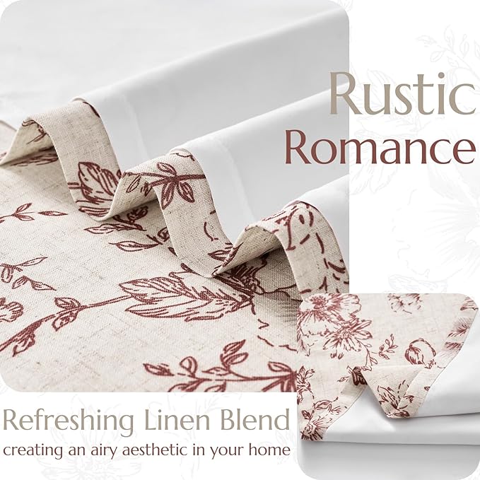 jinchan Lined Linen Blend Curtain Floral Curtains for Living Room 96 Inches Long Christmas Red Peony Flower Printed Curtain Rod Pocket Back Tab Farmhouse Patterned Drapes Curtains Set 2 Panels