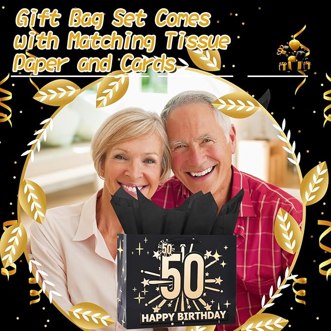 Bloomwords 60th Birthday Gift Bag Set with Card & Tissue – 13" Elegant Keepsake Party Bags for Unisex Anniversaries, Gift Wrapping & Celebrations