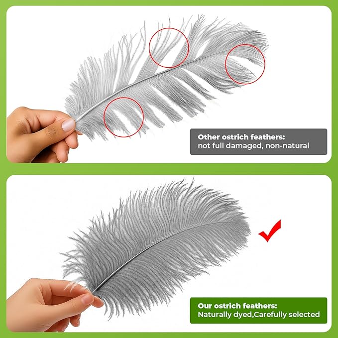 Piokio 20pcs Natural Grey Ostrich Feathers 10-12 inch (25-30cm) Bulk Feathers for Wedding Party Centerpieces, Home Decoration and DIY Clothing, Gatsby Decorations