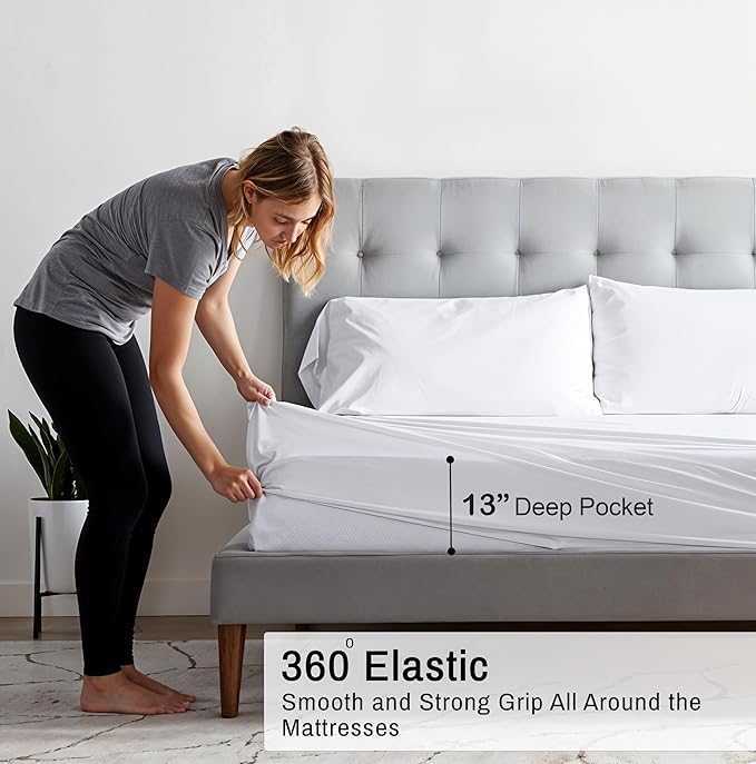 RUVANTI 100% Organic Cotton Sheets California King, Percale Weave, GOTS Certified, 4-Piece Set, Deep Pocket 13", Crisp & Breathable, Soft Durable Bedding, Sábanas Algodón Orgánico – Bright White