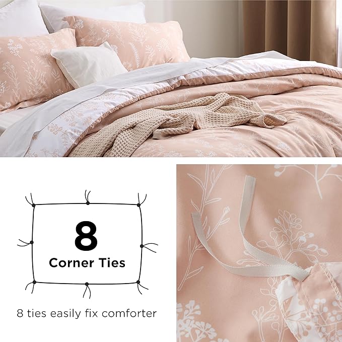 Bedsure Duvet Cover King Size - Reversible Pink King Duvet Cover Set with Zipper Closure, 3 Pieces Botanical Floral Patterned Bedding Set with 8 Corner Ties and 2 Pillow Shams