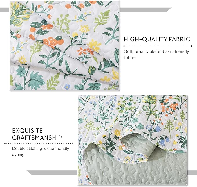 Travan 3-Piece Quilt Set Quilted Bedspread Lightweight Coverlet Set Garden Style Floral Printed Oversized Quilted Bedding Set with Shams for All Season, Exquisite, Queen Size