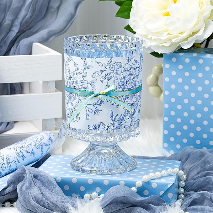Burymento Blue and White Porcelain Flower Wrapping Paper, Reversible Blue Dot Design Gift Wrap for Baby Shower, Birthday, Valentines, Mothers day, Graduation, Wedding, Fathers day, Christmas (17 Inch X 32.8 Feet)