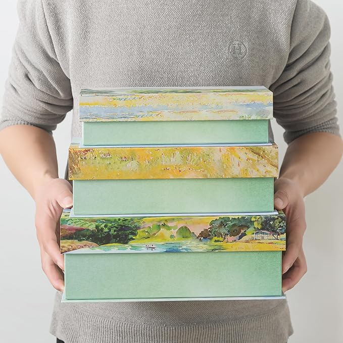 Soul & Lane Decorative Storage Boxes with Lids, Set of 3 Cardboard Boxes for Home Décor and Documents, Memory Organizers for Keepsakes with Magnetic Closure, Photo Storage, Pastoral Tranquility