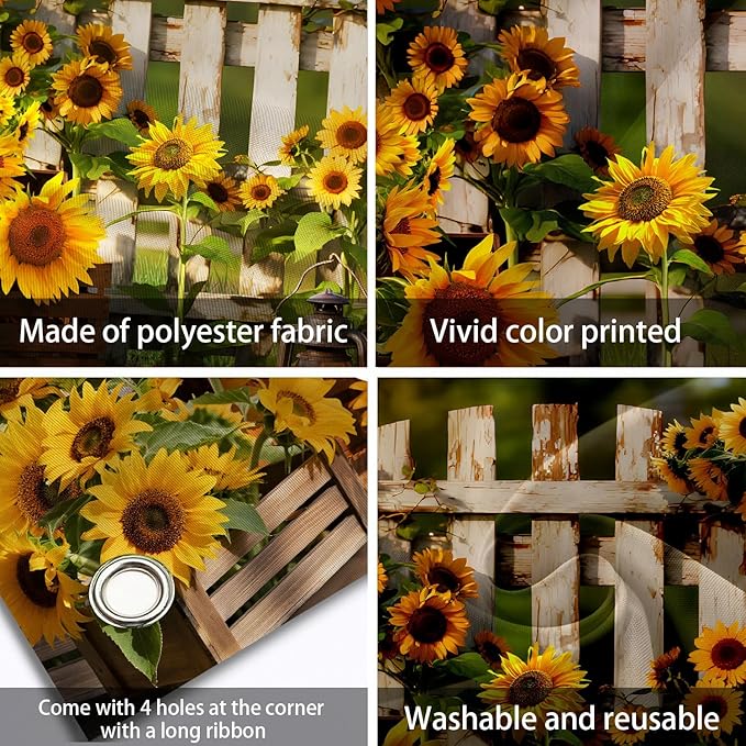 Rustic Sunflowers Backdrop Rustic Wooden Fence Sunflower Floral Photography Background for for Girls Woman Garden Party Banner Decoraitons Portrait Photo Booth Studio Props 10x7ft FU042DX