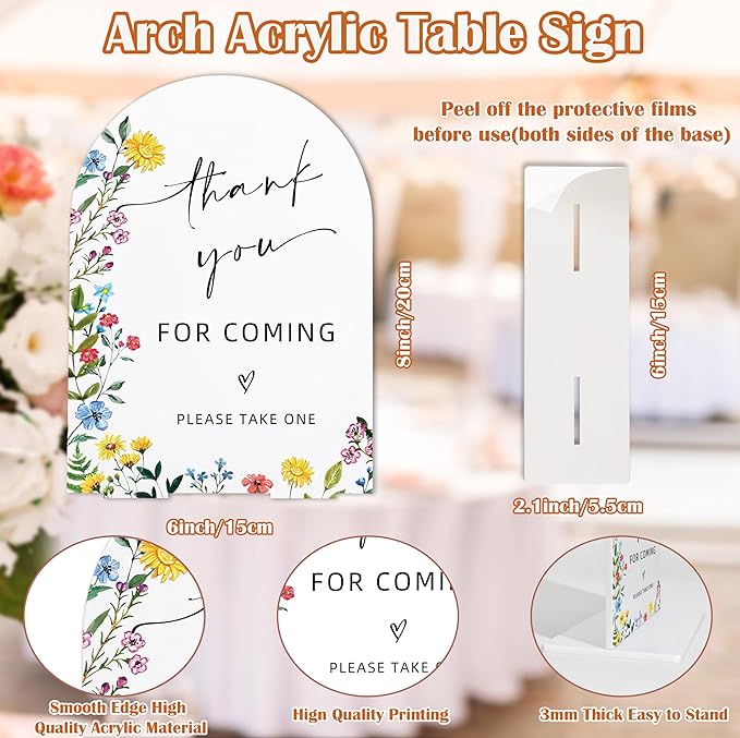 Acrylic Wedding Signs Thank You for Coming Please Take One Sign, 6x8" Floral Themed Arch Acrylic Table Decor, Love Is In Bloom & Baby In Bloom Decorations for Baby Shower Bridal Shower Engagement