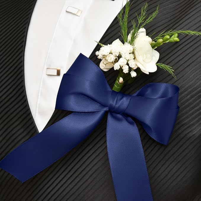 Fullive 1 1/2 Inch Navy Blue Ribbon, 30 Yards Navy Blue Ribbons for Crafts, Polyester Ribbon for Gift Wrapping for Birthday Graduate Christmas Decorations DIY Bows Wrapping Bouquet Floral Arrangements