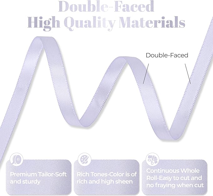 Lilac Mist Satin Ribbon, Double Faced 1/4 Inch X 25 Yards Lilac Mist Ribbon, Premium Satin Ribbon for Gift Wrapping, Crafts, Hair Bow Making, Sewing, Flower Bouquet, Wedding Party Decor