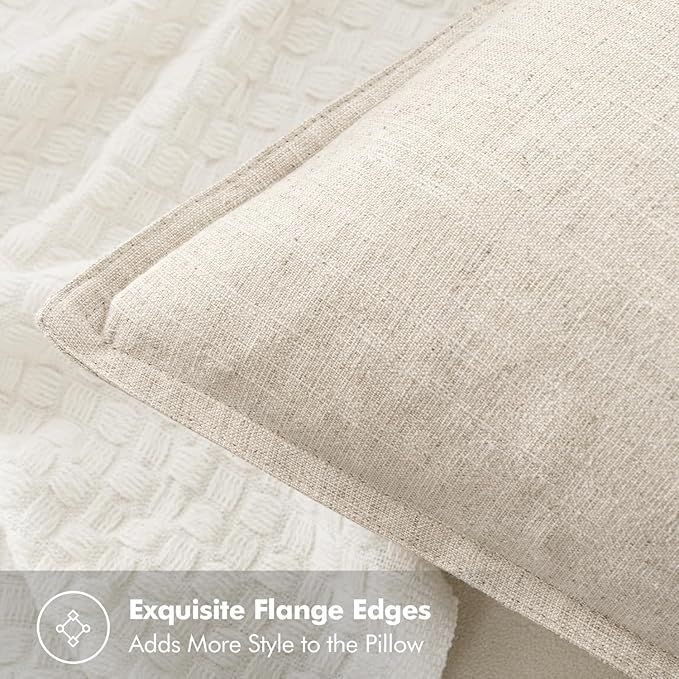MIULEE Decorative Linen Euro Sham Pillow Covers 22x22 Inch Natural Beige Boho Farmhouse Neutral Christmas Couch Throw Pillows for Bed Pack of 2 Accent Modern Pillowcase Sofa Livingroom Home Decor