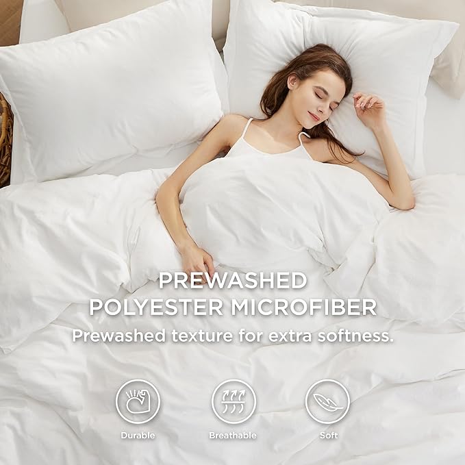 Bedsure Twin Size Duvet Cover with Fitted Sheet - 3 Pieces Prewashed Cotton-Like Extra Soft Bedding Set, Includes 1 Duvet Cover 68x90 Inches with Zipper Closure, 1 Pillow Sham, 1 Fitted Sheet, White