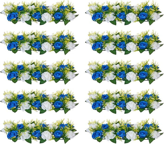 VEVOR Flower Ball Arrangement Bouquet 10 PCS, 19.6 x 8.6 Inch Artificial Flower Balls Wedding Table Centerpieces, Faux Rose Arrangements for Wedding Centerpiece Home Decoration, Blue and White Roses
