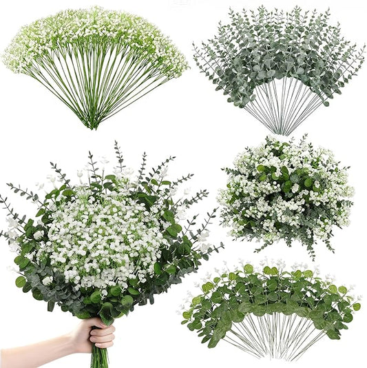 110 Pcs Artificial Eucalyptus Stems, Babys Breath，Bulk Artificial Flowers, Artificial Eucalyptus Leaves, Faux Greenery - DIY Wedding Bouquets, Centerpieces, Vase Filler, Farmhouse Decor
