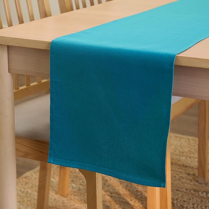 Encasa XO Table Runner 13"x91" Long | Cotton Canvas Fabric | Azul Blue Solid Color | Machine Washable & Durable