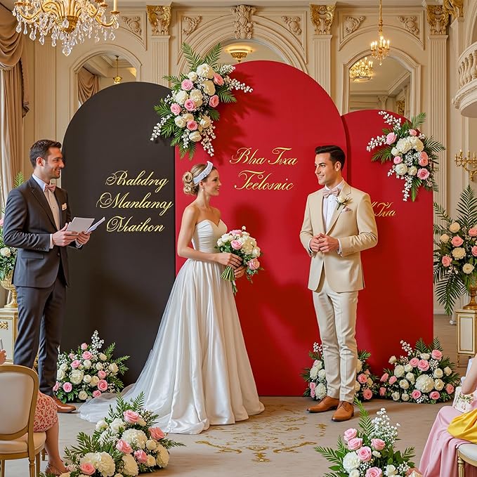 Black and Red Arch Backdrop Cover 6FT 5FT 4FT Arch Covers Stretchy Backdrop Set of 3, Wedding Arch Cover Spandex Fitted Double-Color Fabric Arch Covers for Party Baby Shower Birthday Decoration