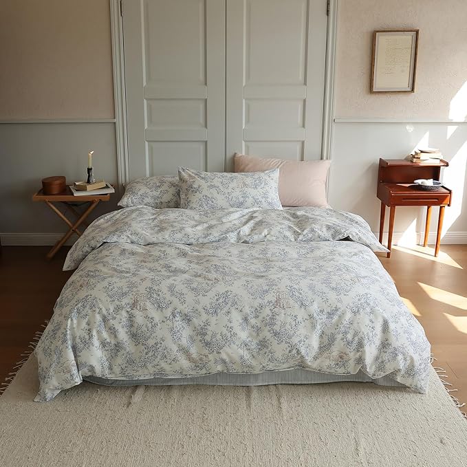 LifeTB Girls Boho Floral Duvet Cover Twin XL 100% Cotton Chic Vintag Floral Bedding Duvet Cover Aesthetic Comforter Cover Botanical Flower Bedding Set Cabin Cottagecore Duvet Cover Twin XL Size