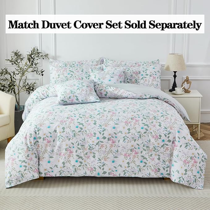 FADFAY King Size Sheets Set 100% Cotton Vintage Floral Shabby Flowers & Leaves Pattern Farmhouse Bedding Set Deep Pocket Sheets with 2 Pillowcases Breathable Soft 4Pcs, King