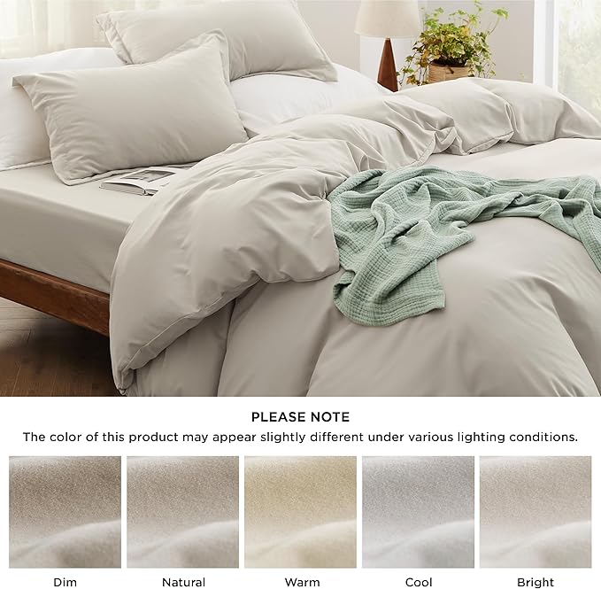 Bedsure Duvet Cover King Size with Fitted Sheet - 4 Pieces Prewashed Cotton-Like Extra Soft Bedding Set, Includes 1 Duvet Cover 104x90 Inches with Zipper Closure, 2 Pillow Shams, 1 Fitted Sheet, Linen