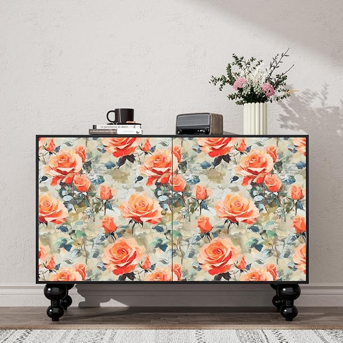 Bright Watercolor Floral Wallpaper Vibrant Flower Wall Paper Stick and Peel Colorful Orange Contact Paper for Bedroom Bedroom Cabinet Removable Renter Friendly 17.5 x 118In