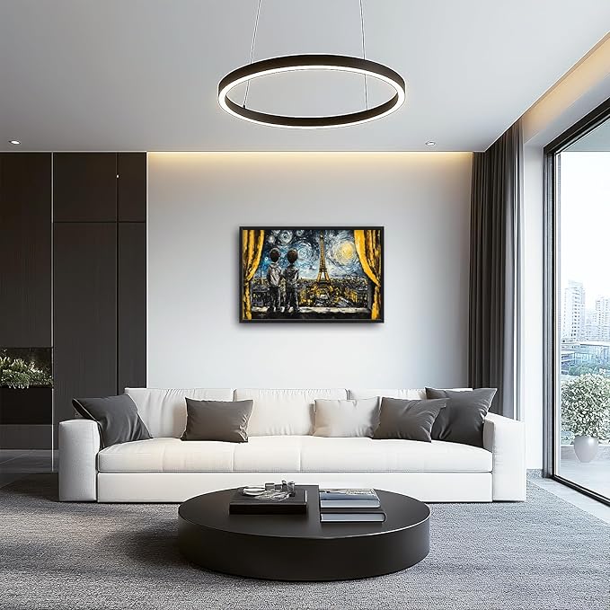 Graffiti Banksy Large Wall Art Inspirational Eiffel Tower Pictures Wall Decor Above Over Bed Canvas Prints Painting Framed Artwork Decoration For Bedroom Living Room 36"x24"