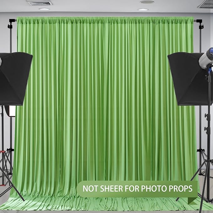 Sage Green Backdrop Curtain 4 Panels-Wrinkle-Free Green Curtains Polyester Photography Drapes for Baby Shower Birthday Party Photo Background Backdrop Stand- 16 X10FT (Sage Green)
