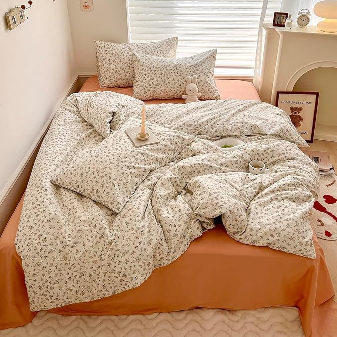 LifeTB Vintage Style Boho Floral Comforter Set King Fluffy Soft Pink Floral Bedding Set Aesthetic Flower Botanical Comforter with 2 Pillowcases Farmhouse Boho Bedding Comforter King Size