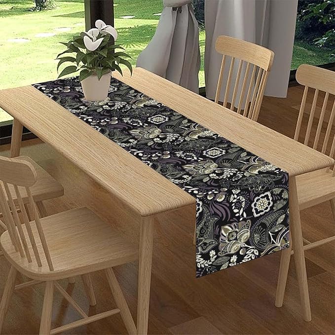 Retro Paisley Table Runner, Rustic Traditional Farmhouse Boho Floral Print Linen Coffee Table Center Decor for Family Kitchen Farmhouse Holiday Party Table Decorations Indoor Outdoor 13x90 inch