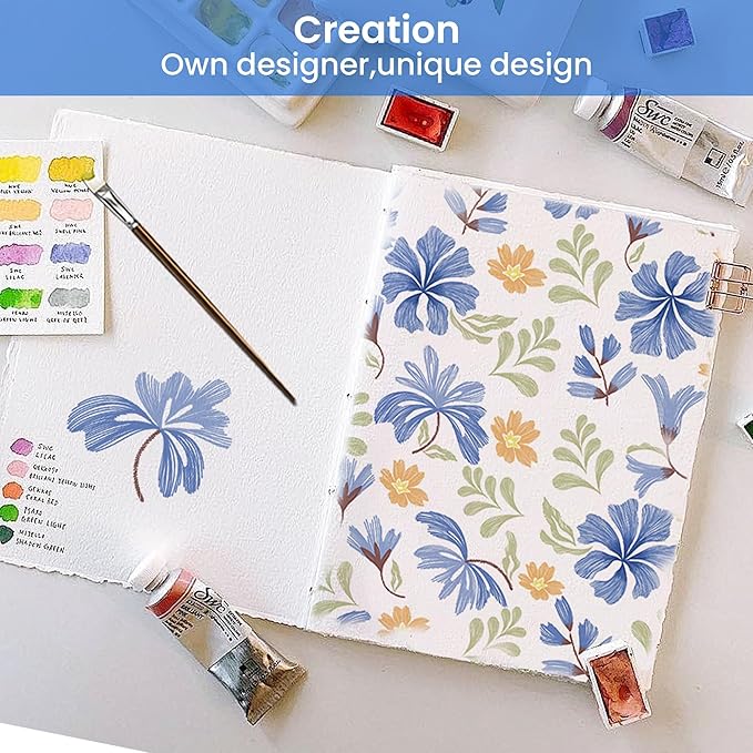 Softan Vintage Blue Floral Full Bed Sheets, Cozy Microfiber Flower Printed Sheets with 15" Deep Pocket Fitted Sheet & Non-Slip Straps, Patterned Floral in Blue & Amber Sheets & Pillowcase Set