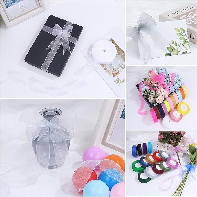 3/4 Inch x 50 Yards Sheer Organza Ribbon Chiffon Ribbon for Gift Wedding Flower Bouquet Wrapping Decorations Crafts (Dusty Blue)
