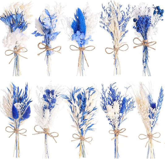 10 Pack Dark Blue Dried Flowers Bouquets Naturl Dried Flowers Decor Dry Wildflowers with Stem Mini Dried Floral Arrangement for Vase Carfts Wedding Table Centerpieces Graduation Party Decor