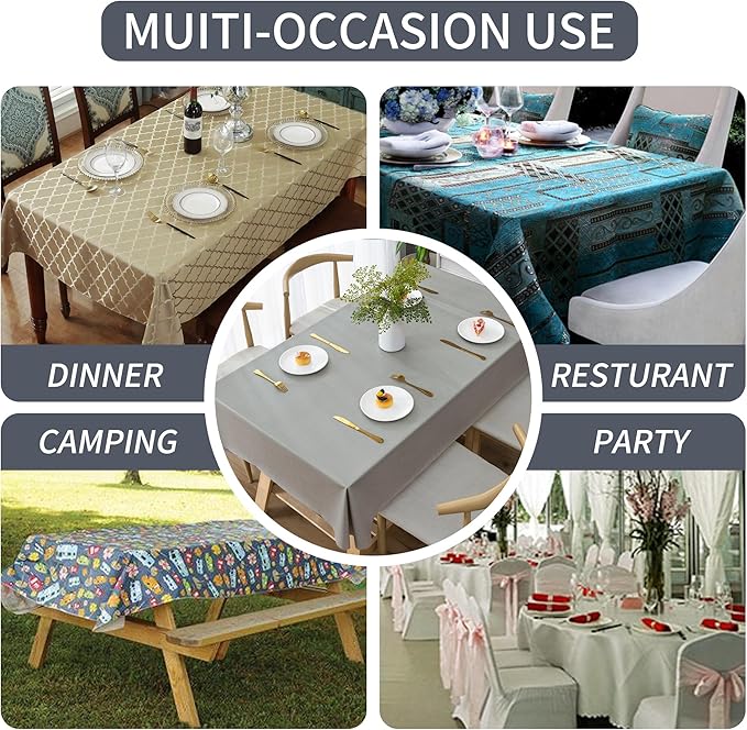 Rectangle Table Cloth,100% Waterproof Tablecloth Oil Proof Spill Proof Vinyl Table Cloth, Wipe Clean Plastic Table Cover for Dining, Camping, Indoor and Outdoor 54" x 102",Grey