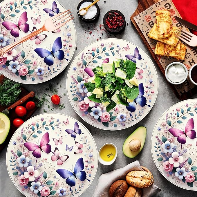 50Pcs Butterfly Plates Butterfly Birthday Party Supplies 7" Pink Purple Butterfly Paper Plates Spring Floral Shower Spring Summer Picnic Wedding Tea Party Vintage butterflyParty Decor