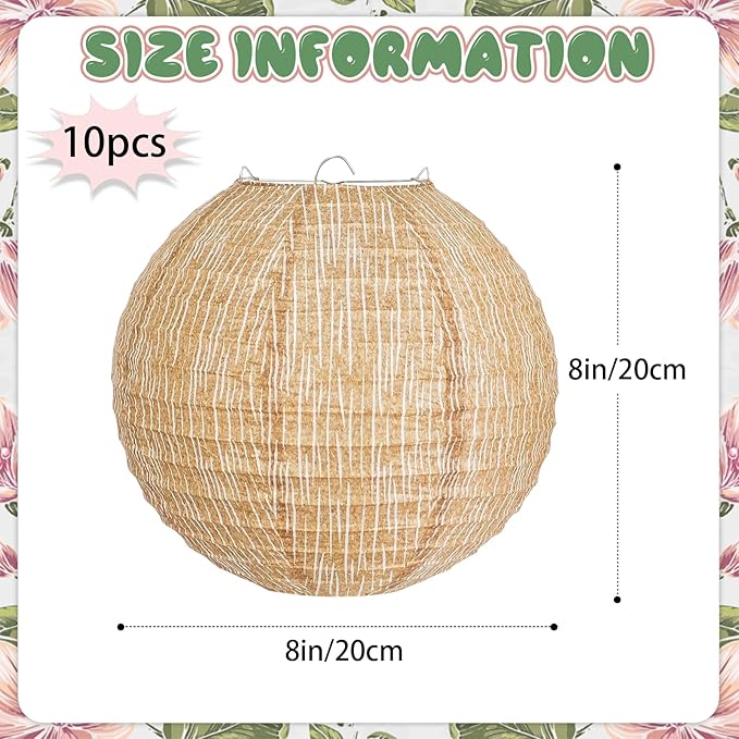 10 Pcs 8-Inch Neutral Boho Paper Lanterns | Rustic Burlap Print Hanging Decor for Wedding, Bridal Baby Shower, Dorm Room, All-Season Home Patio