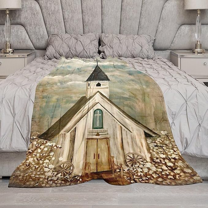 Christian Church Blanket Religious Gifts for Women Men Christian Throw Blanket for Kids Adults Soft Warm Cozy Fleece Blanket for Couch Sofa Bed 60"x80"
