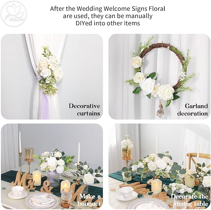 Artificial Wedding Arch Flowers for Wedding Sign,Set of 2 for Wedding Welcome Ceremony Sign,Faux Floral Swags,Wedding, Banquet and Reception Backdrop Floral Decoration (White)
