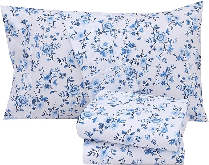 RUVANTI 100% Cotton Twin XL Sheet Sets, 3 Pieces, Soft & Breathable Percale Weave Bedding, Deep Pocket 16", Hotel Standard, Crisp Cool Feel, Durable, Perfect Size Floral Sheets, Annual