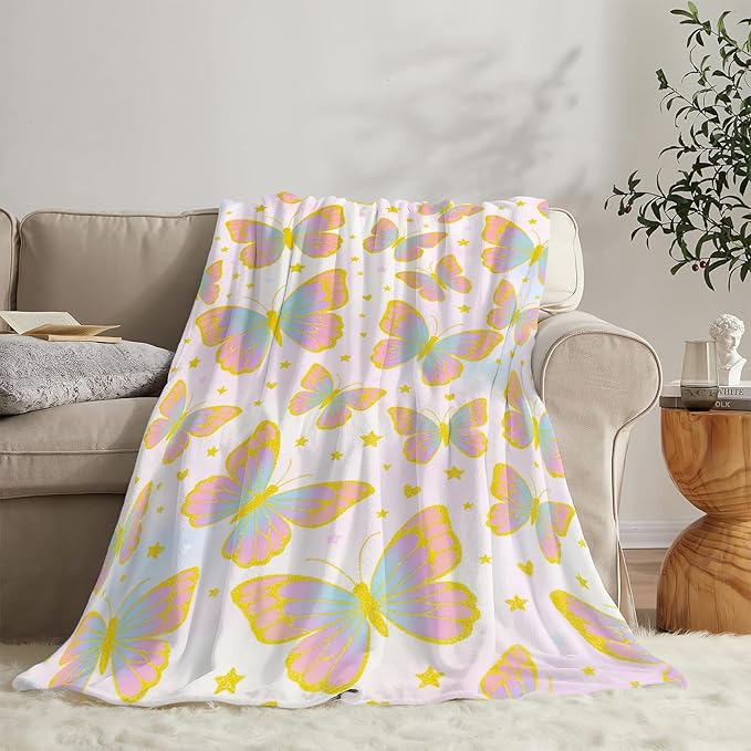 Butterfly Blanket for Women Butterflies Throw Blanket Soft Cozy Fleece Fuzzy Stuffed Plush Flannel Animal Gifts for Girls Kids Adults 40''x50''