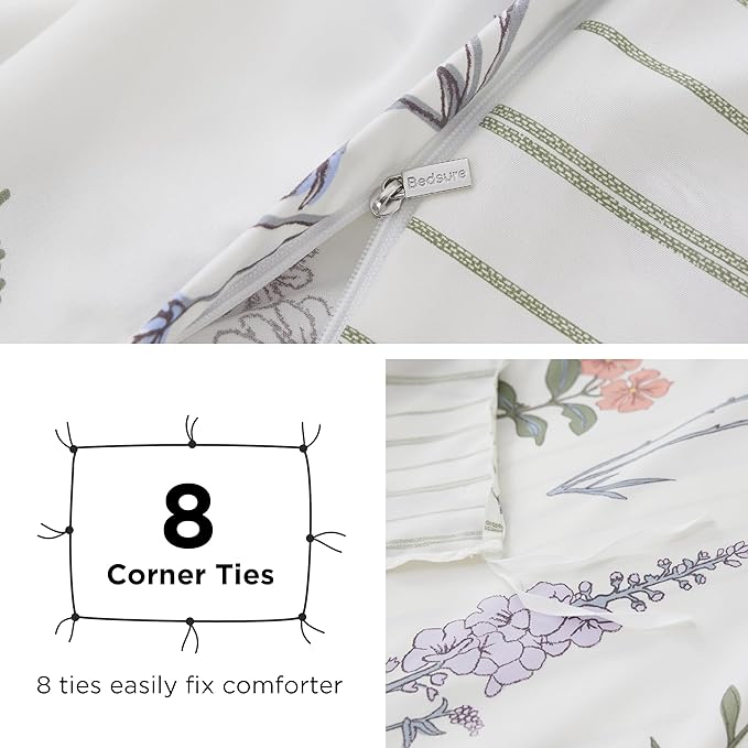Bedsure Duvet Cover King Size - Reversible Cute Floral Duvet Cover Set with Zipper Closure, 3 Pieces White Bedding Set with 8 Corner Ties and 2 Pillow Shams 20"x36"