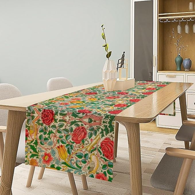 William Morris Original Design Red Rose Table Runner Vintage Floral Table Runner for Dining Table Decor 13 x 108 Inch