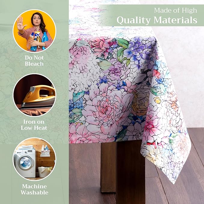 Maison d' Hermine Table Cloth Square Table 100% Cotton 54 x 54 Inches Tablecloth Reusable Decorative Everyday Use for Dining Room, Farmhouse, Home, Party, Festive & Wedding Spring Summer - Floral Love