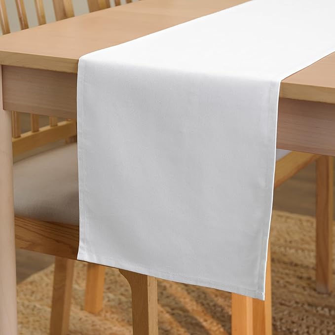 Encasa XO Table Runner 13"x118" Long | Cotton Canvas Fabric | White Solid Color | Machine Washable & Durable