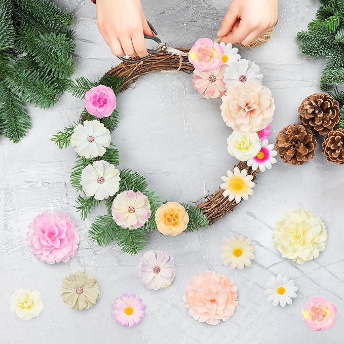 210 Pcs Mini Silk Flower Heads Small Fake Rose Daisy Faux Flowers Bulk for Crafts Artificial Loose Fabric Flowers Heads Sunflower Bulk for Wedding Hair Cap Dresses Decorations (Light Colors Mixed)