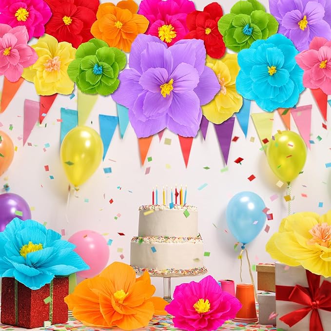 Giant Paper Flowers Artificial Large Paper Flower Decoration for Handcrafted Wall Backdrop Christmas Mexican Wedding Graduation Bridal Shower Birthday Party Supplies(Mexican Fiesta,24 Pcs)