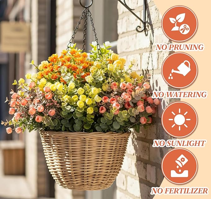 ilauke 7 Bundle Artificial Outdoor Flowers UV Resistant, Realistic Faux Roses in Multicolor for Garden Porch Decoration, All Season Fake Plants Bouquet
