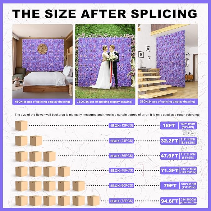 Flower Wall Backdrop 16.5''*16.5'' 12Pcs Artificial Floral Wall Panel 3D Silk Rose Decor for Wedding Home Thanksgiving Day Event Birthday Party Decoration