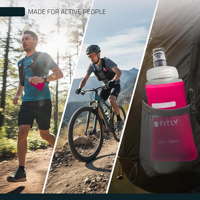 FITLY Soft Flask - Shrink As You Drink Soft Water Bottle for Hydration Pack - Folding Water Bottle Ideal for Running, Hiking, Cycling, Climbing & Rigorous Activity