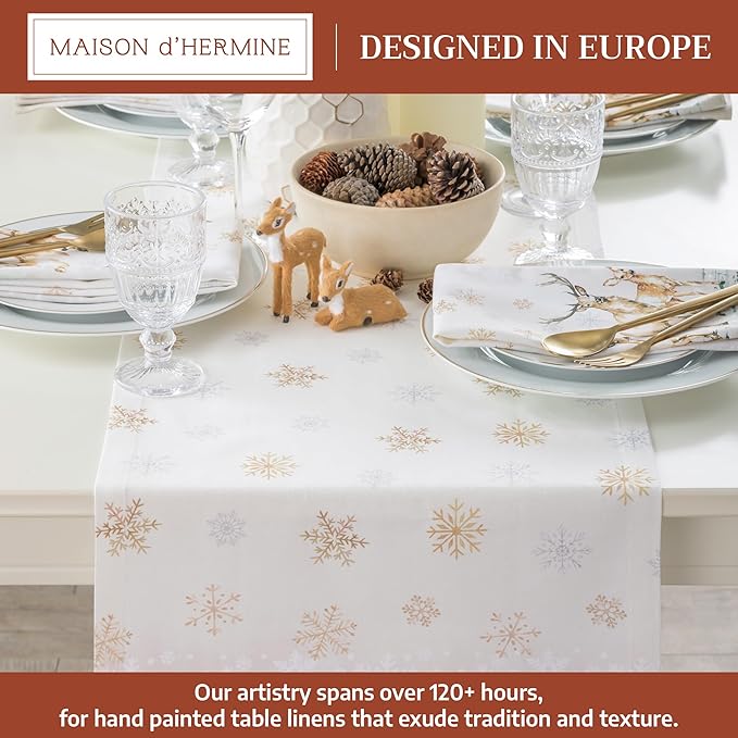 Maison d' Hermine Table Runner 100% Cotton Single Layer Table Runners 36 inches Long for Thanksgiving Christmas Decorations Home Kitchen Dining Party Wedding (Deer in The Woods, 14.5" x 36")