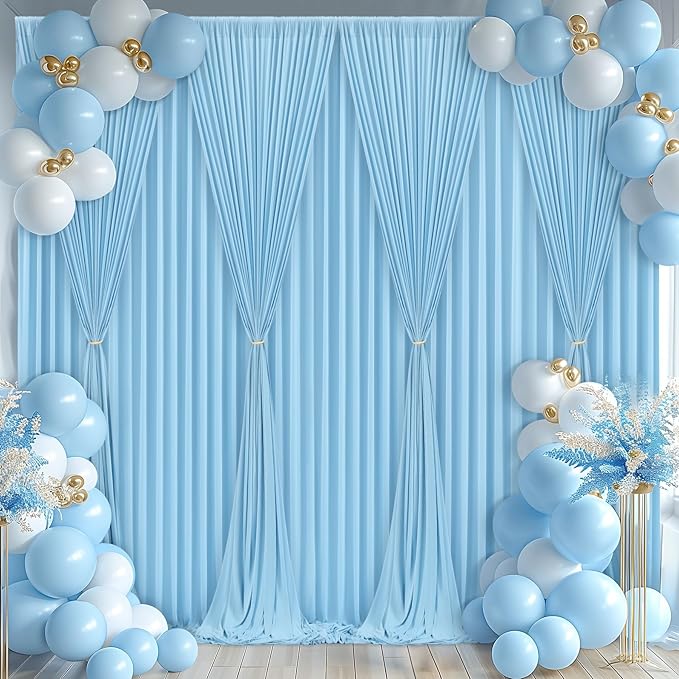 Blue Backdrop Curtains 6 Panels - Wrinkle-Free Light Blue Curtains Polyester Photography Drapes Photo Background for Baby Shower Birthday Party Decorations- 24 X10FT (Blue)
