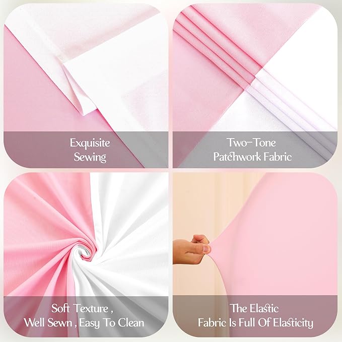White and Pink Arch Backdrop Cover 8FT 7.2FT 6.6FT Arch Covers Stretchy Backdrop Set of 3, Wedding Arch Cover Spandex Fitted Double-Color Fabric Arch Covers for Party Baby Shower Birthday Decoration