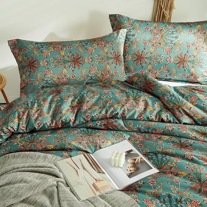Boho Comforter Set Full Size Vintage Floral Boho Bedding Comforter Set 3 Pieces Flowers Botanical Floral Comforter Set Fluffy Soft Microfiber All Seasons Full Size Comforter with 2 Pillowcases